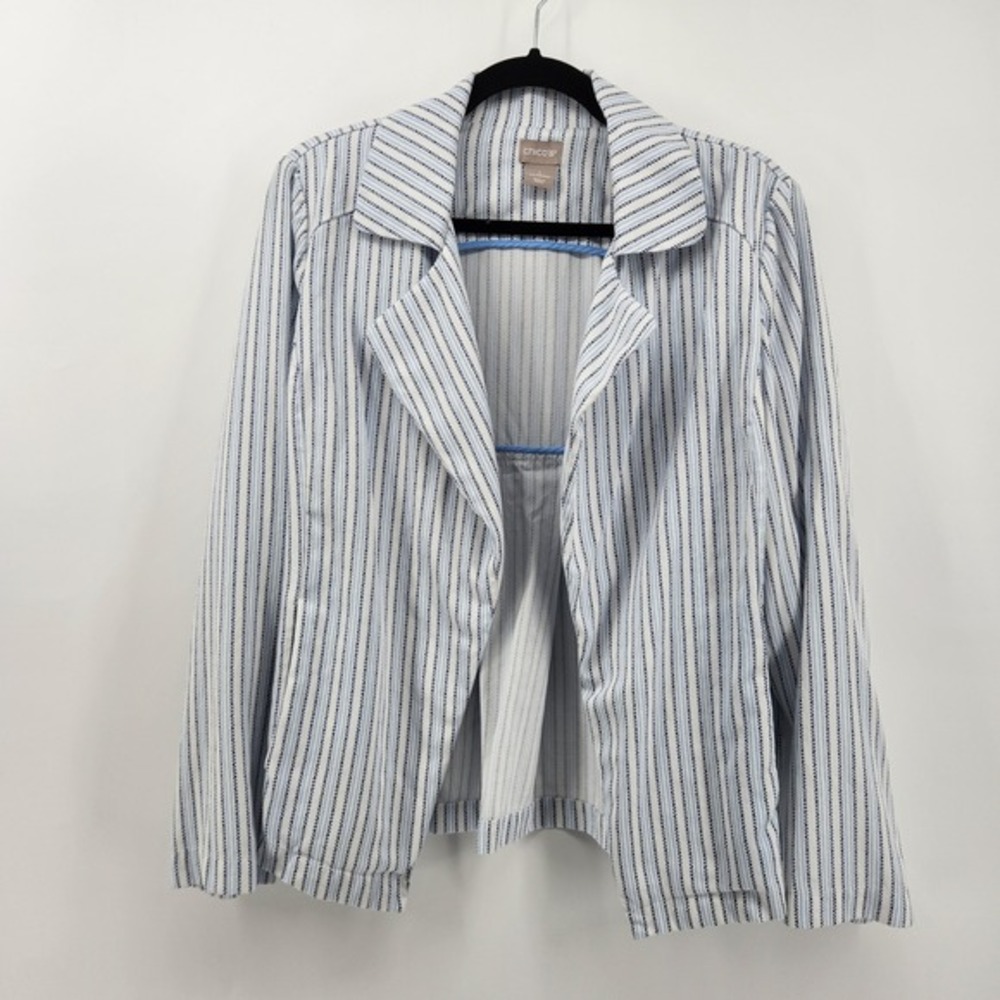 Chicos Women's Striped Lyocell Open Front Blazer‎ Jacket Size 1 (8/10)